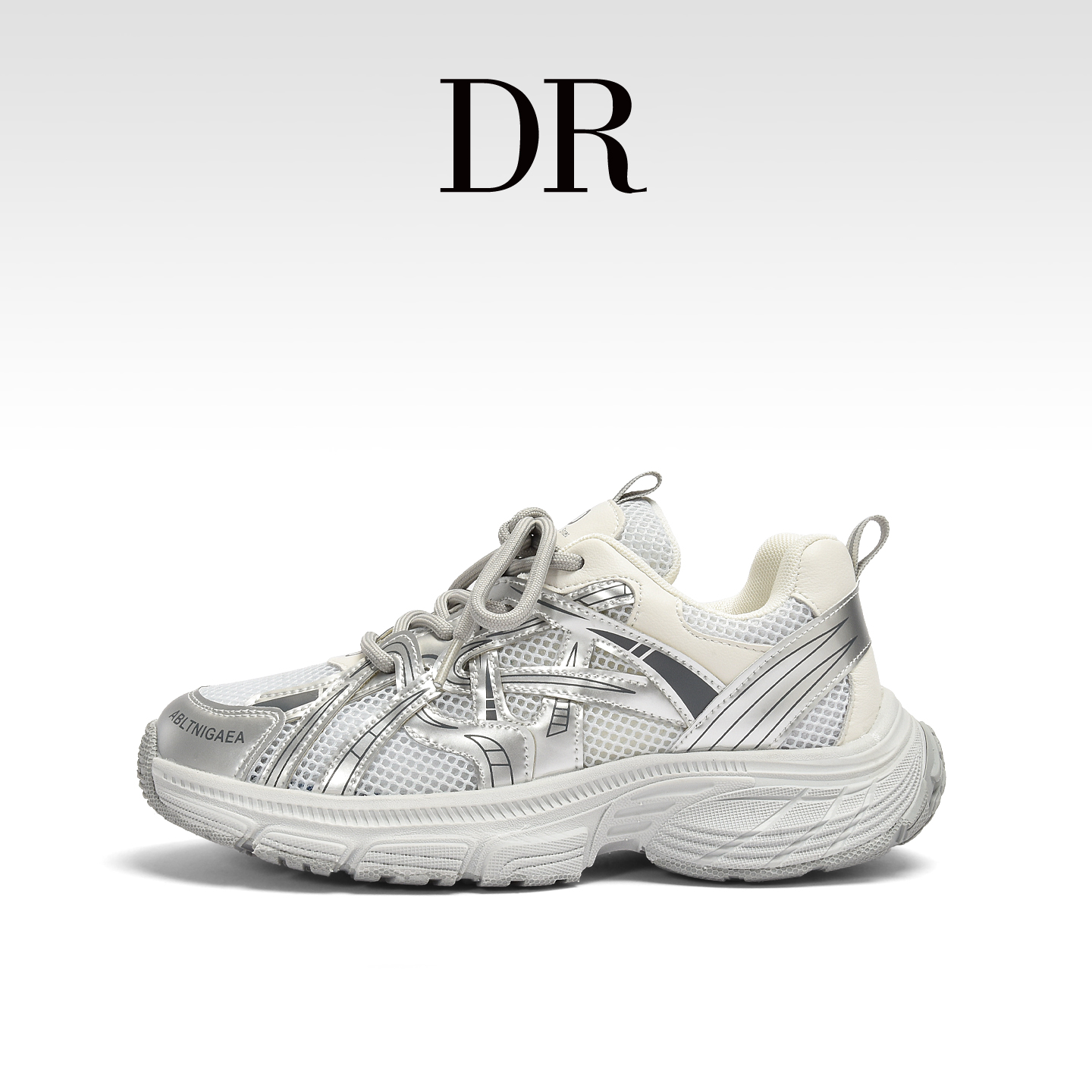 DR官方正品厚底老爹鞋女2025新款银色百搭增高配阔腿裤休闲运动鞋