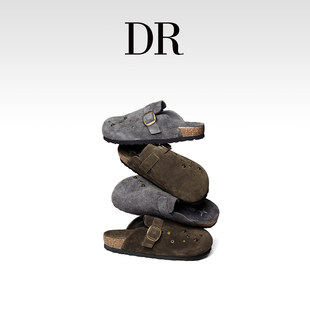 厚底复古一脚蹬包头半拖鞋 女2025新款 真皮铆钉勃肯鞋 DR官方正品