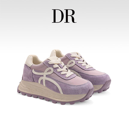 DR官方正品7cm厚底拼色百搭德训鞋女2026春季内增高休闲阿甘鞋