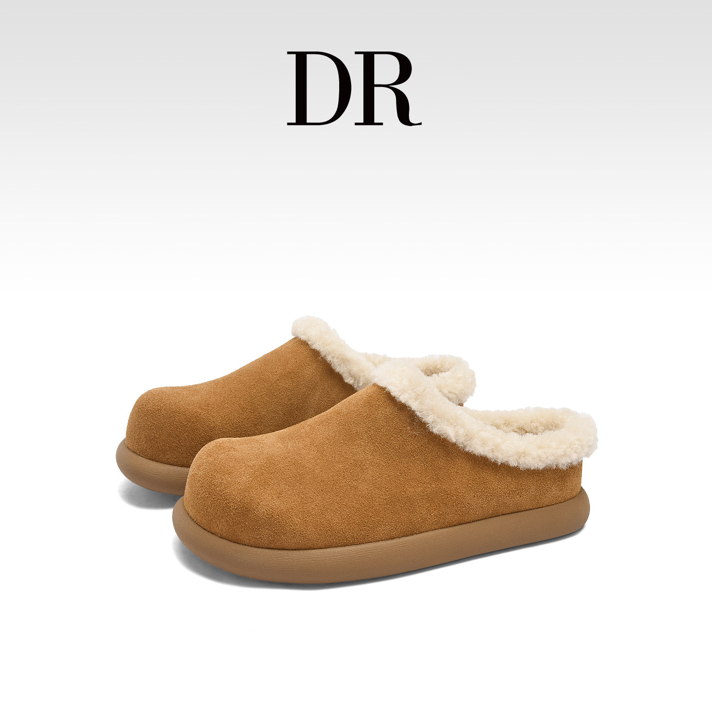 包头毛毛勃肯半拖短筒保暖棉鞋女