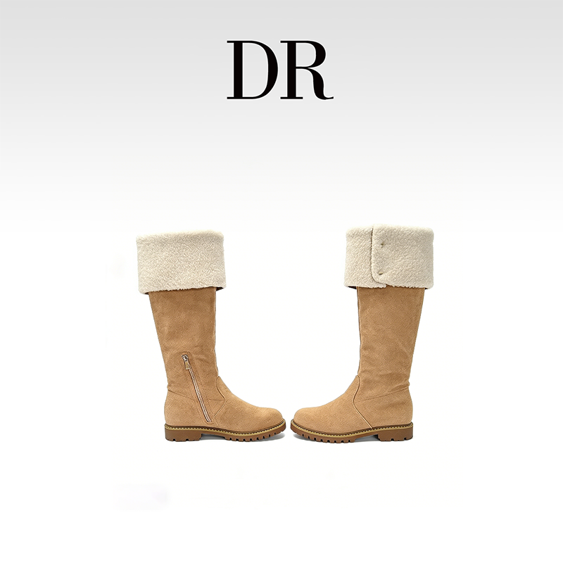 DR官方正品巨显瘦复古时装靴女2026牛反绒卡其色厚底中跟过膝圆头,女鞋,时装靴,淘宝优惠券,粉丝福利购,淘宝优惠卷