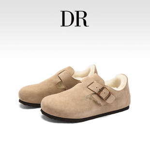 加绒羊毛保暖舒适平底鞋 女2025冬季 真皮全包毛毛勃肯鞋 DR官方正品