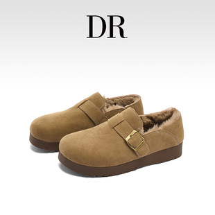 加厚保暖真皮乐福鞋 女2025冬季 羊毛加绒厚底豆豆勃肯鞋 DR官方正品