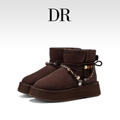 DR官方正品 厚底真皮雪地靴女2025冬加绒加厚保暖短筒棉鞋