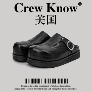 【美国CREW KNOW高奢】复古厚底大头勃肯鞋男休闲外穿半拖鞋增高