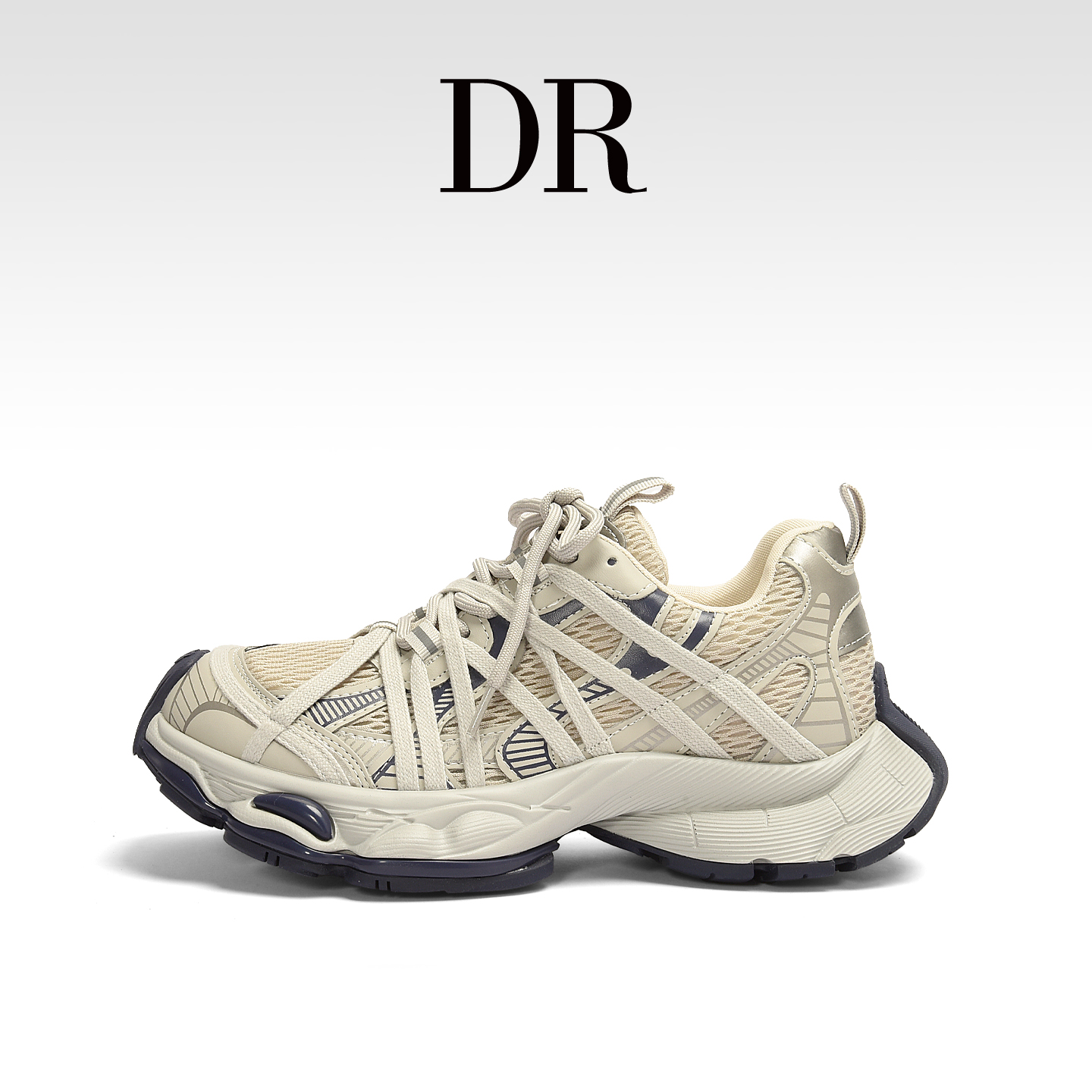 DR官方正品超火绑带老爹鞋女2025潮网面透气小个子厚底增高休闲鞋