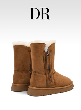 DR官方正品厚底防滑灰色雪地靴女2025冬季东北加绒保暖毛绒靴子