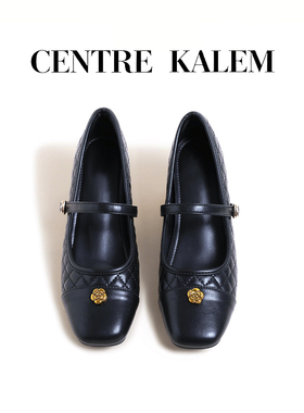 【CENTREKALEM鞋履】厚底拼接山茶花女2026菱形粗跟增高浅口单鞋