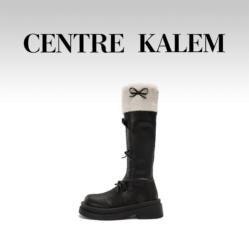 【CENTREKALEM鞋履】低跟高筒靴时装靴纯色春秋青年厚底圆头皮革,女鞋,时装靴,淘宝优惠券,粉丝福利购,淘宝优惠卷