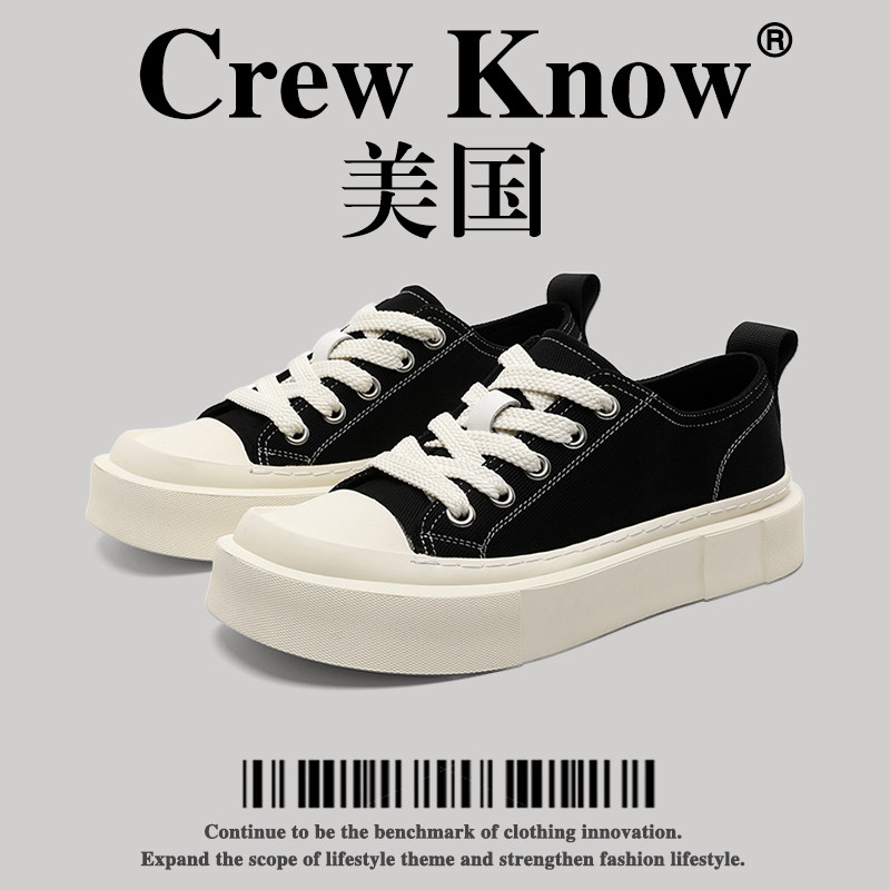 【美国CREW KNOW高奢】方头帆布鞋男款复古厚底增高运动休闲板鞋