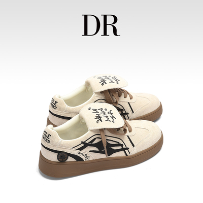DR官方正品真皮翻盖德训鞋女2025新款防滑厚底复古经典休闲运动鞋