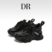 DR官方正品 真皮百搭休闲运动鞋 黑色显脚小厚底老爹鞋 女2026春季