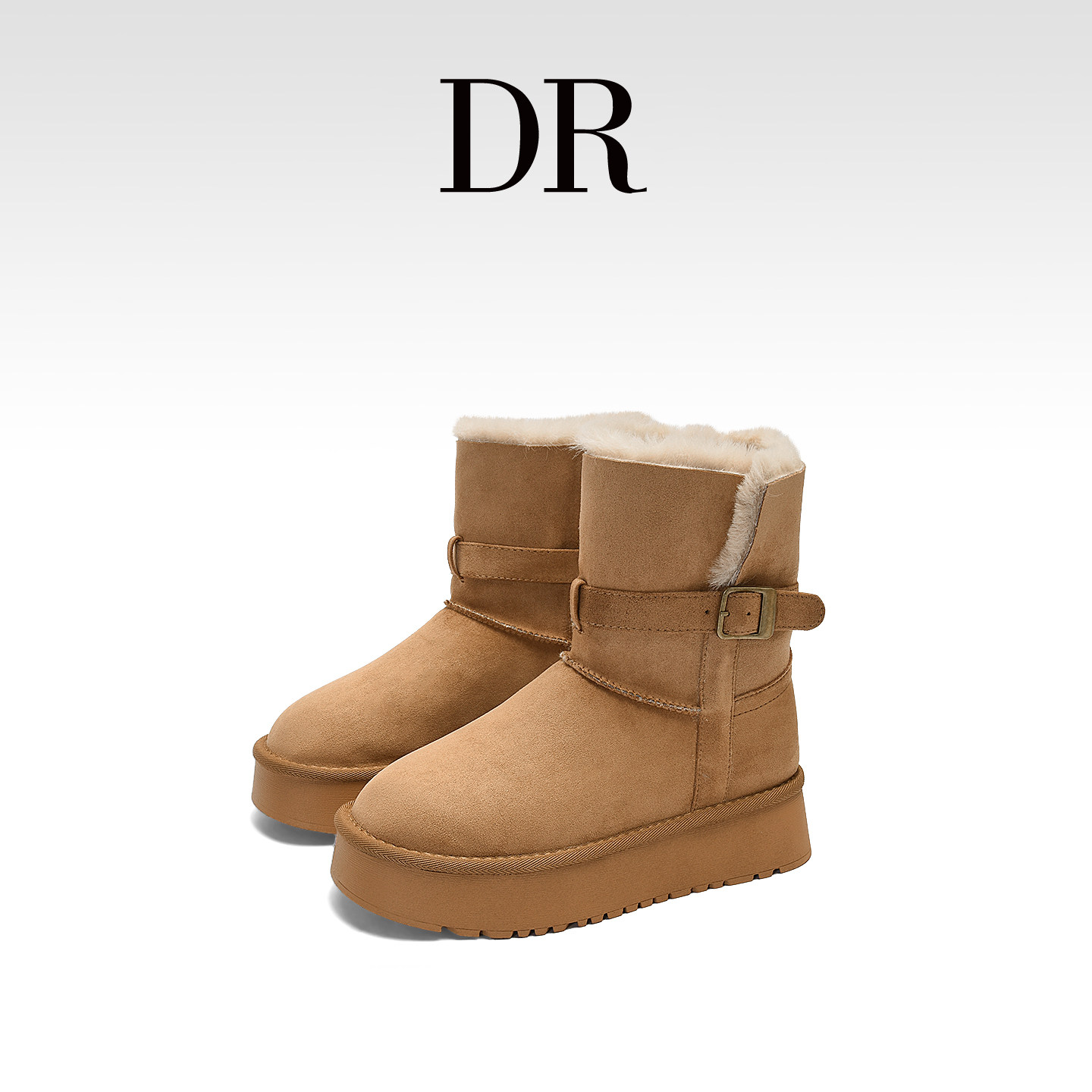 加绒保暖雪地靴皮带扣厚底增高靴