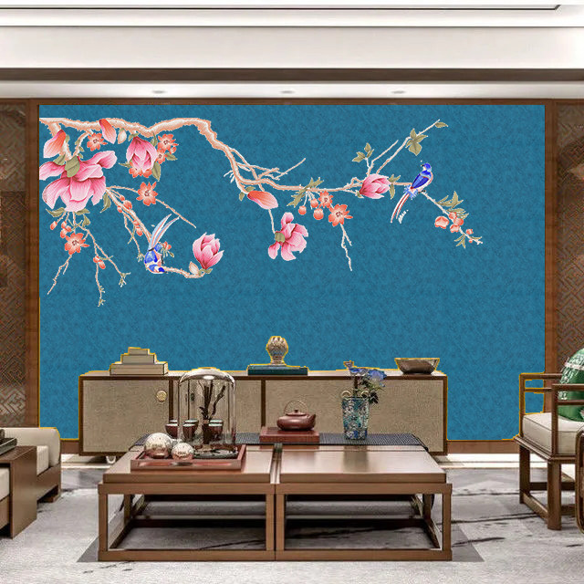 归才言绣玉兰独绣独秀刺绣壁布电视背景无缝现代中式客厅床头苏绣
