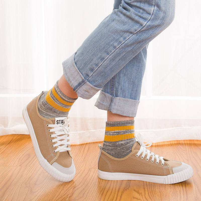 舒适休闲秋冬毛圈袜加厚棉袜男士保暖中筒袜棉质二条杠暖脚棉袜子