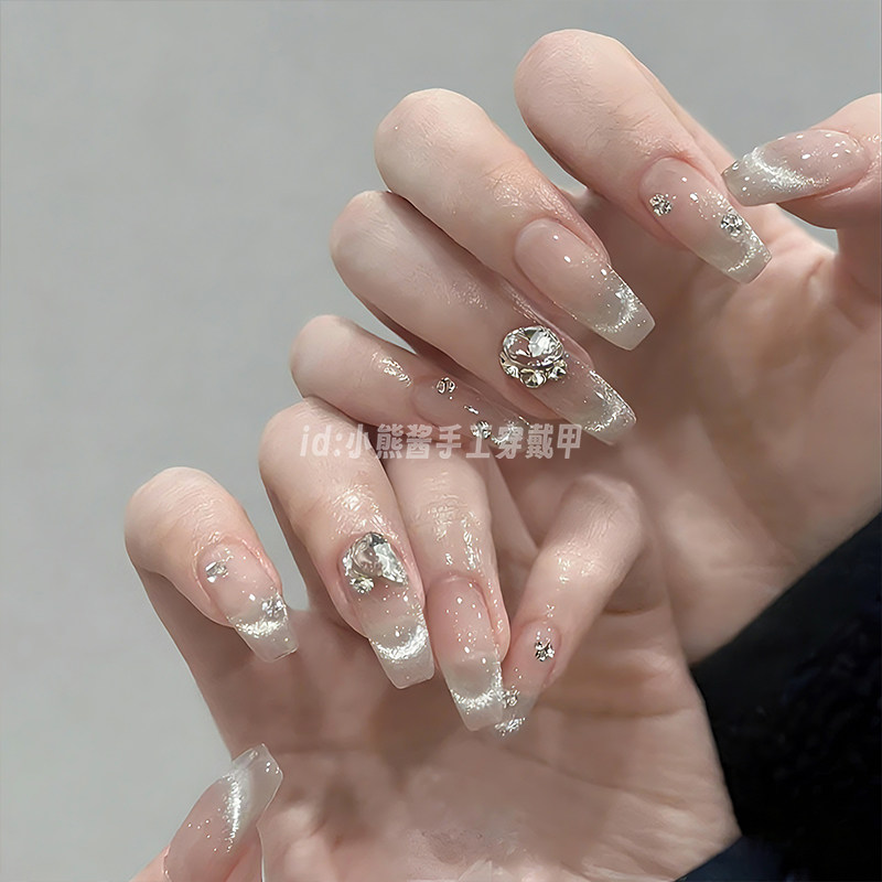 【时光美学】爆闪猫眼中长款显白纯手工穿戴甲轻奢高级感美甲贴片