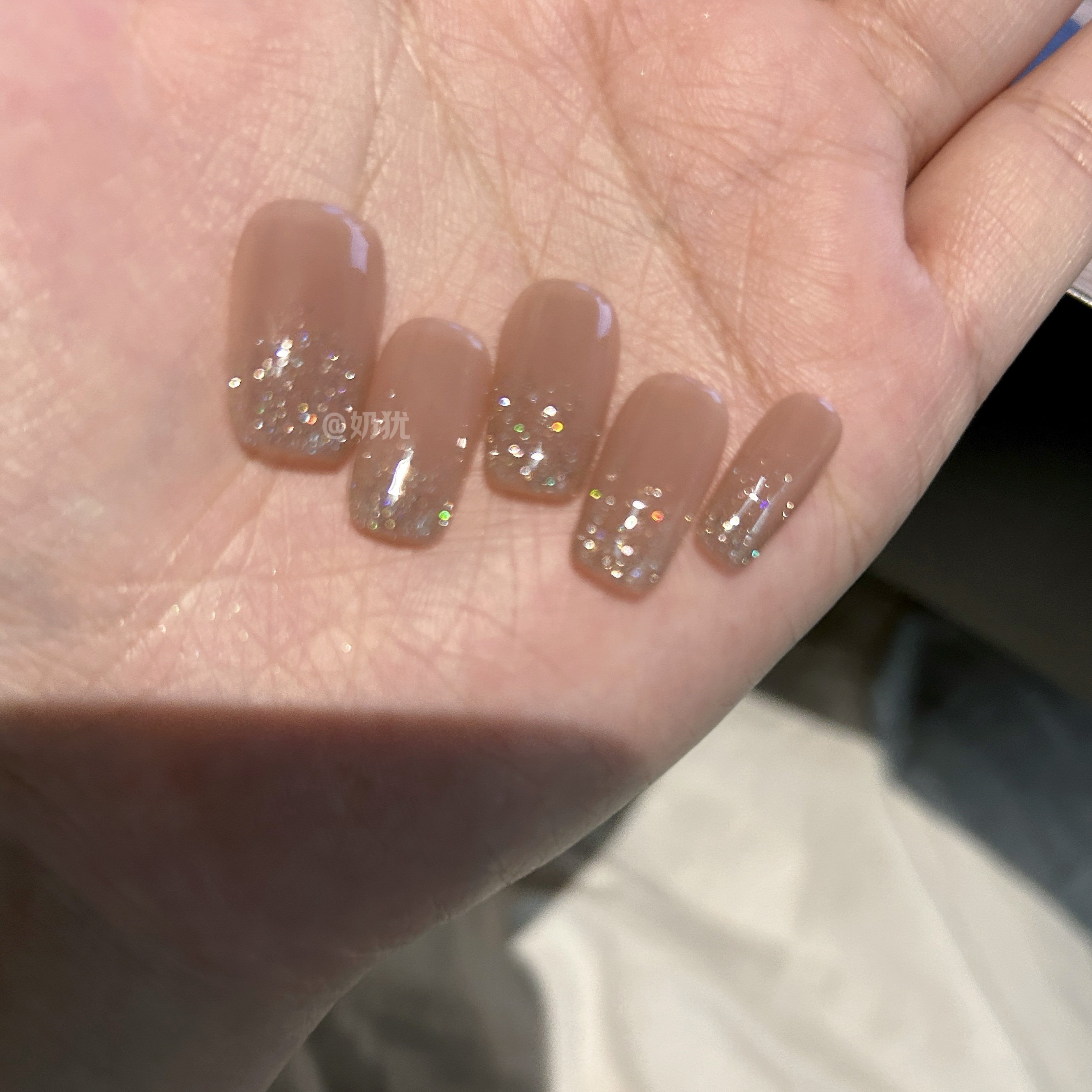 【冰茶碎闪】纯手工穿戴甲纯欲裸茶色碎钻超闪显白美甲成品假指甲