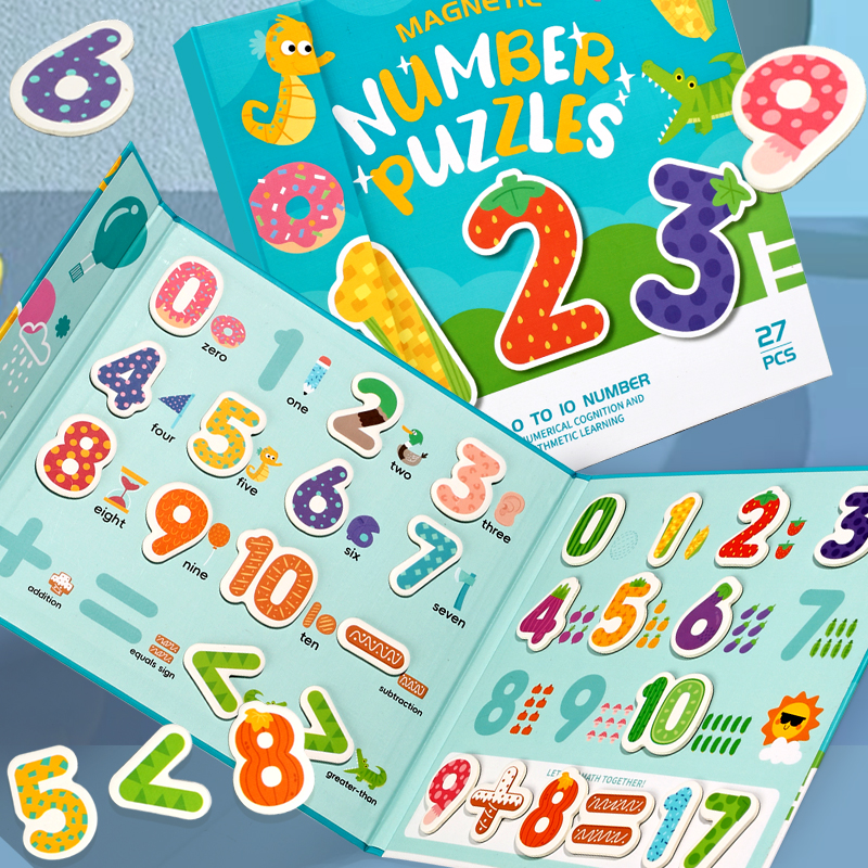 跨境磁性数字拼单词书夹式字母贴画本儿童益智玩具宝宝早教3-6岁
