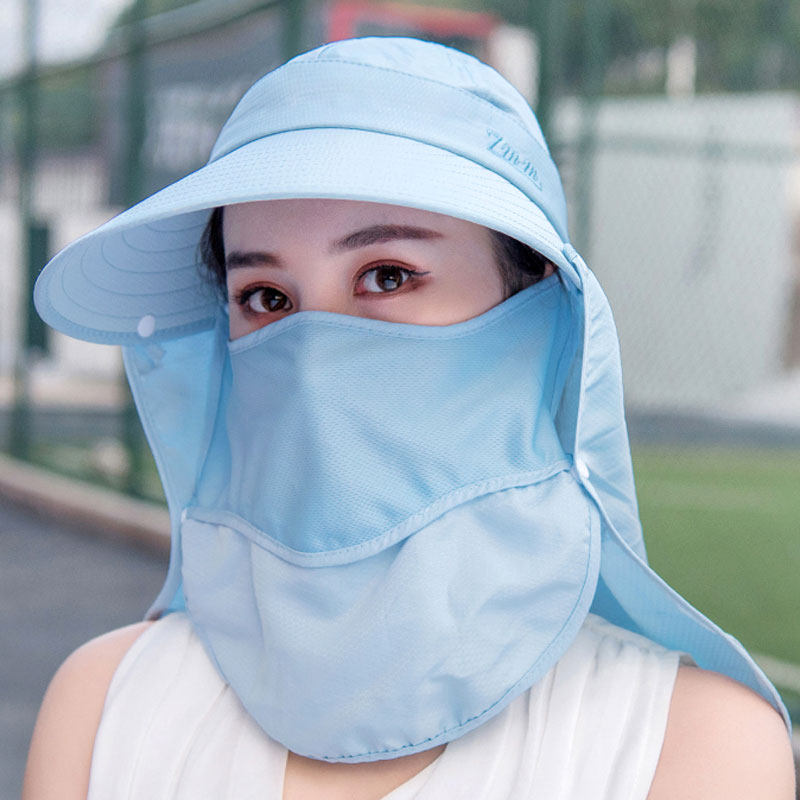 遮阳帽女夏护颈防晒太阳帽户外骑行透气口罩遮面遮阳帽旅行旅游团