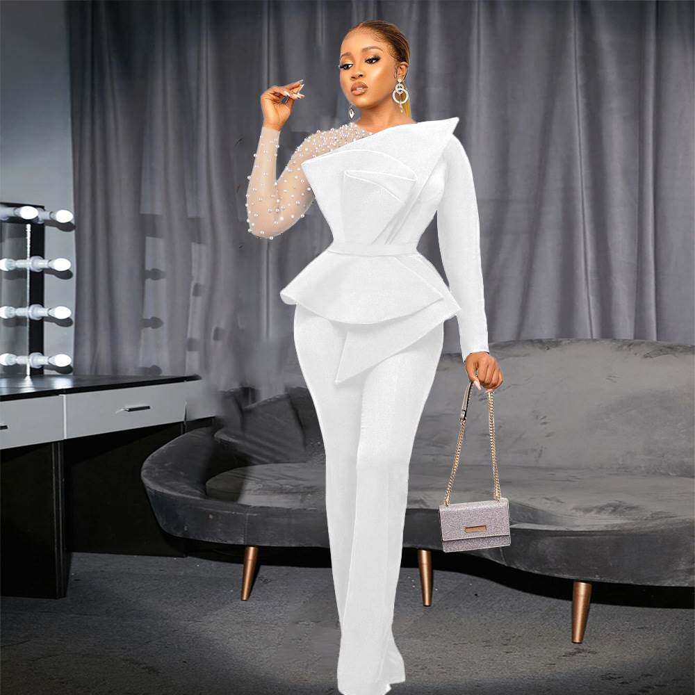 设计师款大码网纱拼接钉珠连体服宴会礼服Outfits Jumpsuit Women