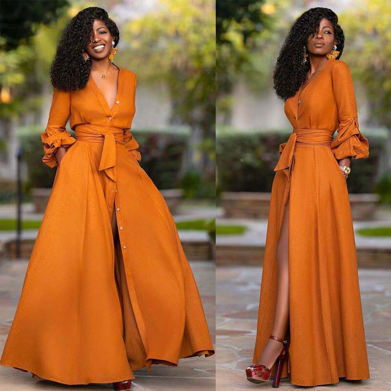 2023 Autumn/winter deep V Waist ladies African dress非洲裙子