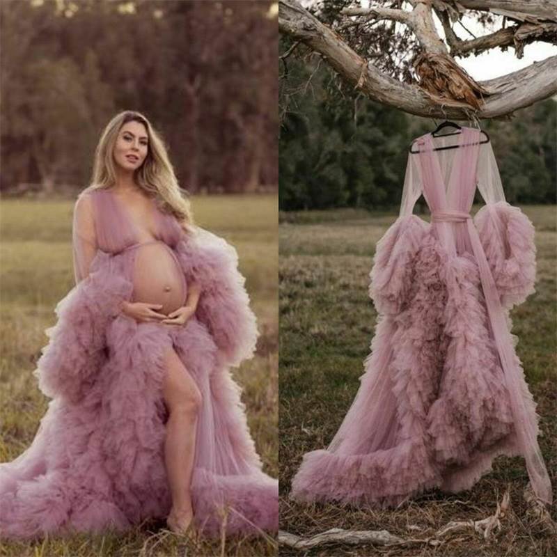 欧美性感网纱孕妇长袍Maternity Robes Sexy Birthday PartyDress