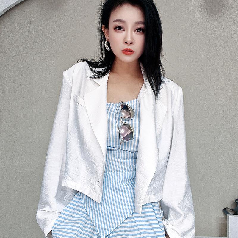 小众设计白色亚女士宽松长袖短款小西服外套薄款简约休闲短上衣