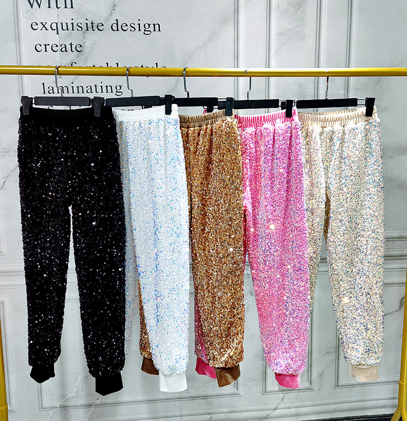 秋冬休闲卫裤亮片女装长裤丝绒