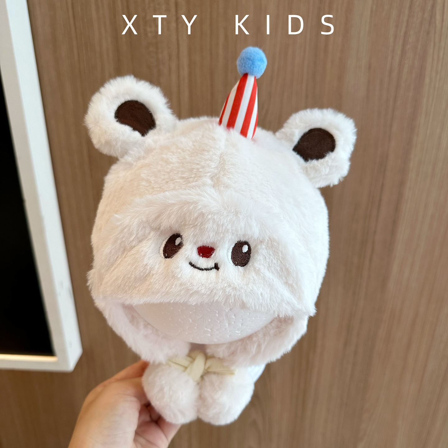 冬季加厚毛绒婴儿小熊帽