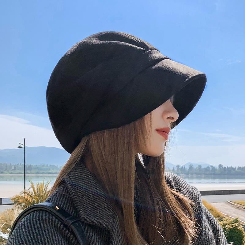 韩系秋冬网红法式麂皮绒渔夫帽女慵懒风鸭舌堆堆帽子气质显脸小贝