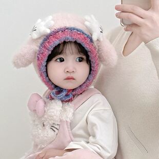 宝宝帽子秋冬季男女童婴幼儿可爱手掌毛绒帽加厚保暖护耳套头帽潮