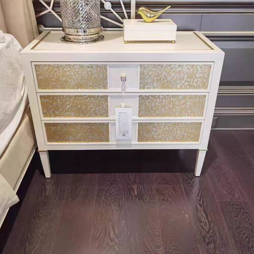 美克美式美家法式轻奢不锈钢金属白色定制床头柜高端定制