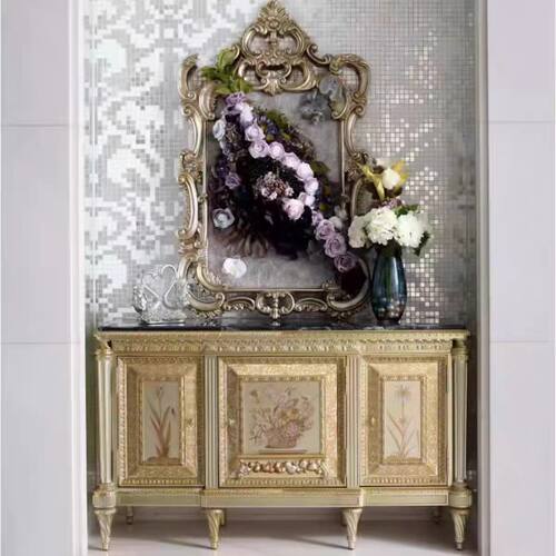 福溢家具 FOOKYIK欧式金色玄关柜雕刻客厅屏风柜 收纳柜家具