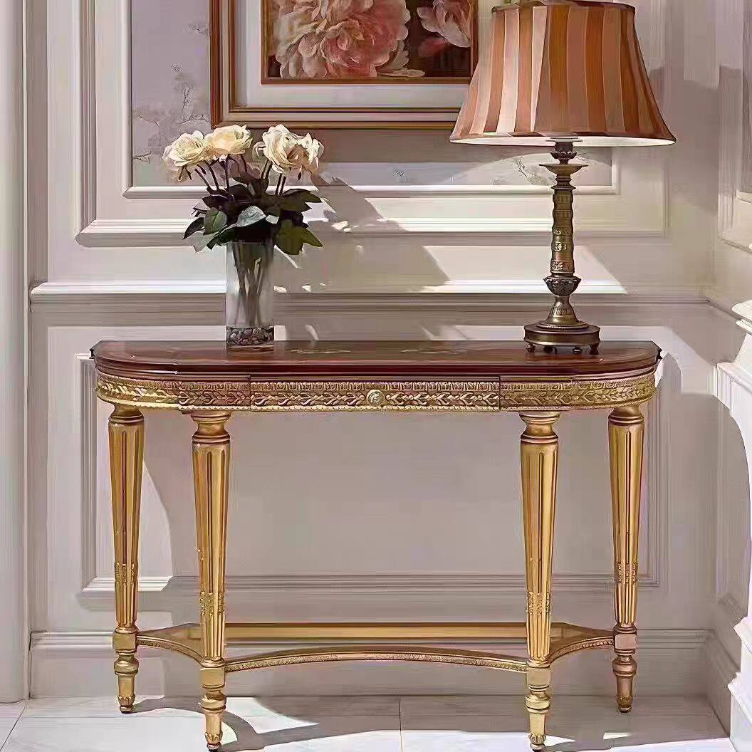 福溢家具 FOOKYIK法国风凡尔赛欧式玄关台客厅半圆靠墙装饰边柜