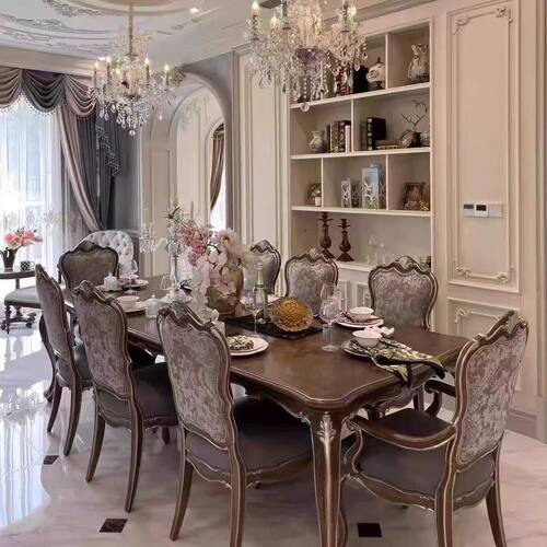 福溢家具 FOOKYIK法式复古实木餐桌椅组合雕花餐桌别墅家用长餐桌