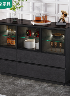 轻奢岩板餐边柜一体靠墙现代客厅厨房储物柜酒柜茶水柜橱柜5G300