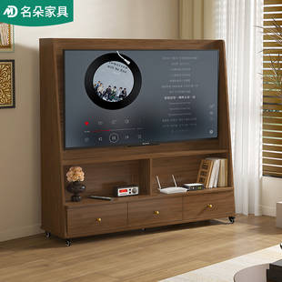 实木可移动电视柜中古风家用小户型万向轮客厅卧室电视支架5D141
