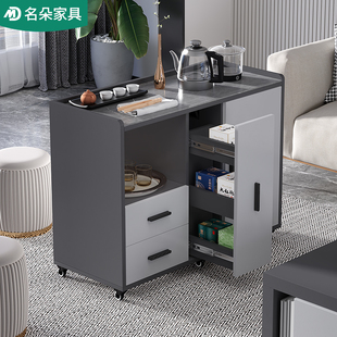 轻奢岩板茶台烧水壶一体移动家用茶桌沙发边几边柜茶几茶水柜5J20