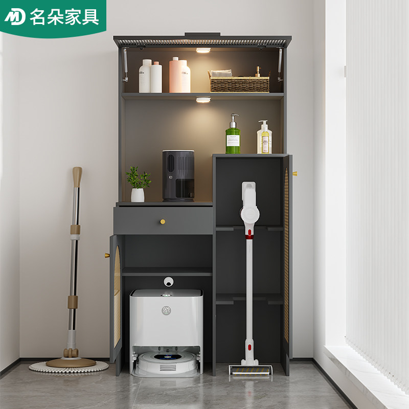 现代简约餐边柜一体靠墙扫地机器人收纳柜吸尘器置物柜家政柜5J44