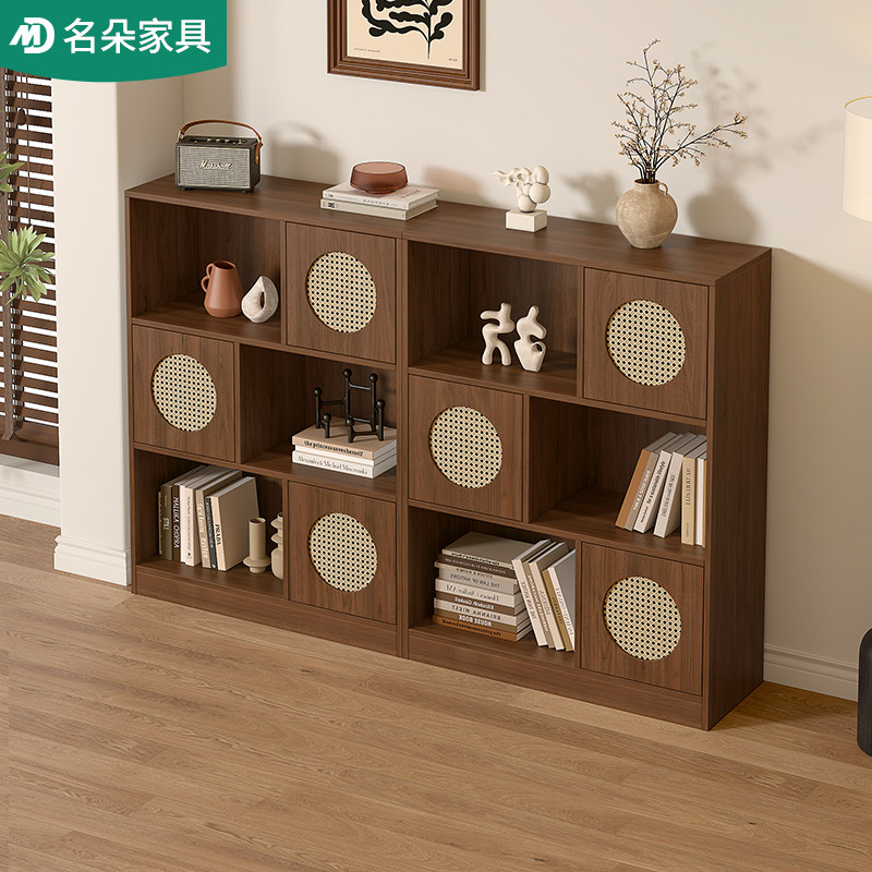 实木客厅半墙书柜中古风藤编书架自由组合收纳储物靠墙一体5F120,住宅家具,单个书柜,淘宝优惠券,粉丝福利购,淘宝优惠卷