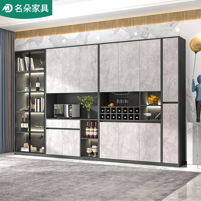轻奢岩板餐边柜酒柜一体靠墙家用高柜置物架储物柜现代简约碗柜