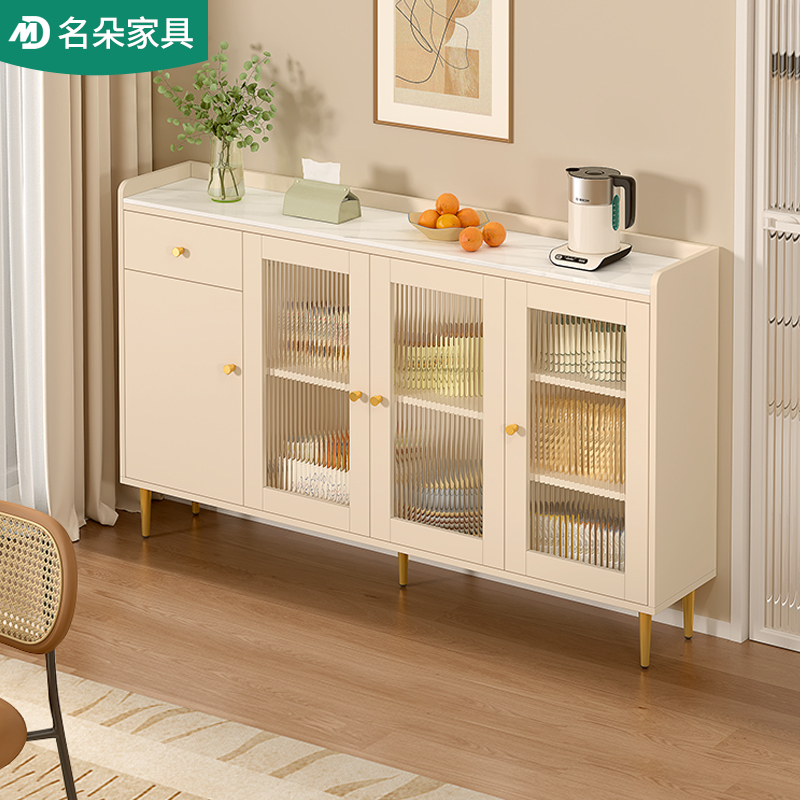 实木岩板餐边柜靠墙一体储物柜