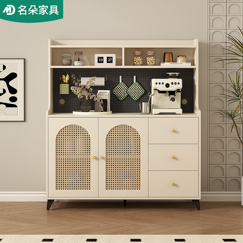 实木复古藤编餐边柜靠墙一体