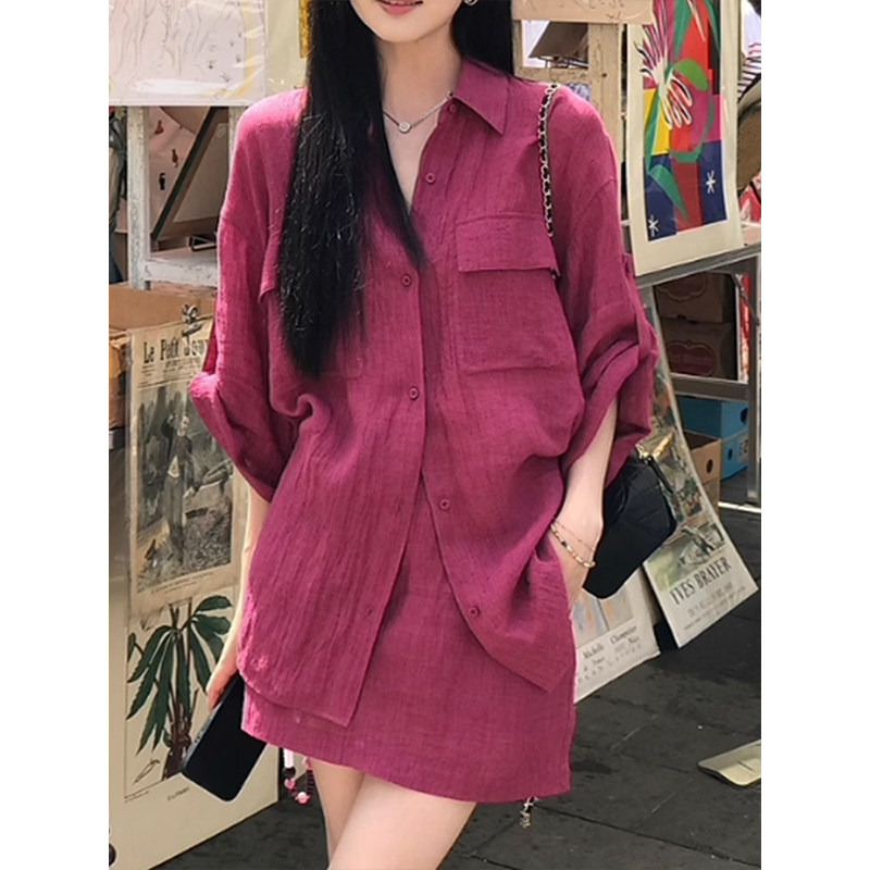 2025早秋新款穿搭长袖衬衫上衣高腰半身短裙两件套装绝美爆款潮女