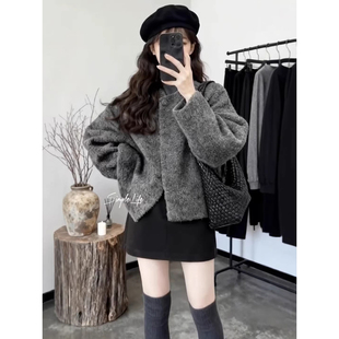 巨好看冬装 一整套裙慵懒风高级感外套女短裙独特漂亮穿搭两件套装