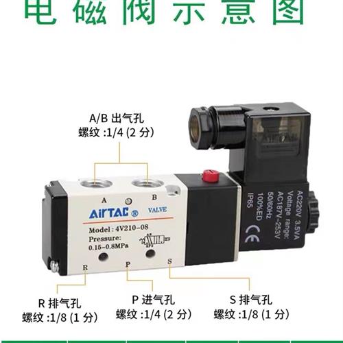 亚德客型二位五通电磁阀 4V21008B4V23008B4V11006B   4V22008B 标准件/零部件/工业耗材 气缸 原图主图