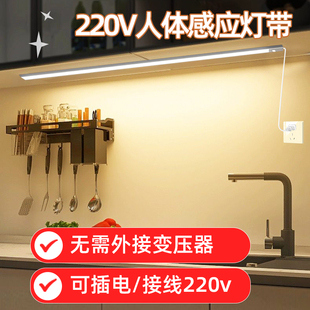 220v插电式接线款人体感应灯带无线自粘橱柜衣柜餐边酒柜led灯条
