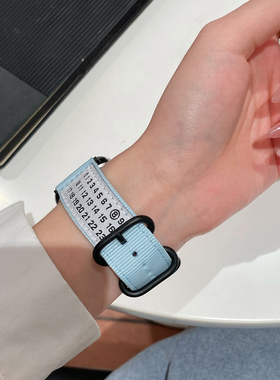 适用iwatch10新款苹果applewatch表带87654代se手表表带S8秋冬帆布网红41mm4马吉拉小众女款iphonewatch表带