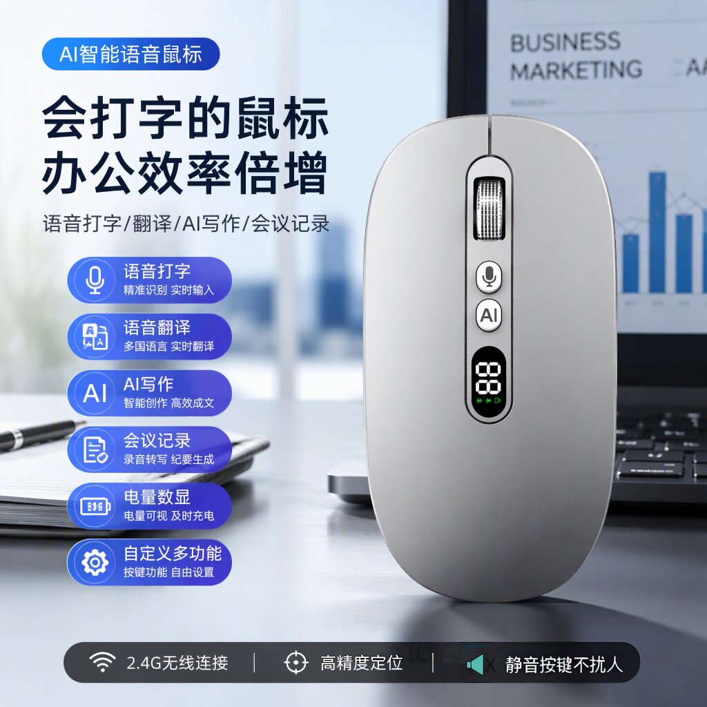 智能AI语音鼠标无线蓝牙三模静音办公说话声控打字翻译写作通用