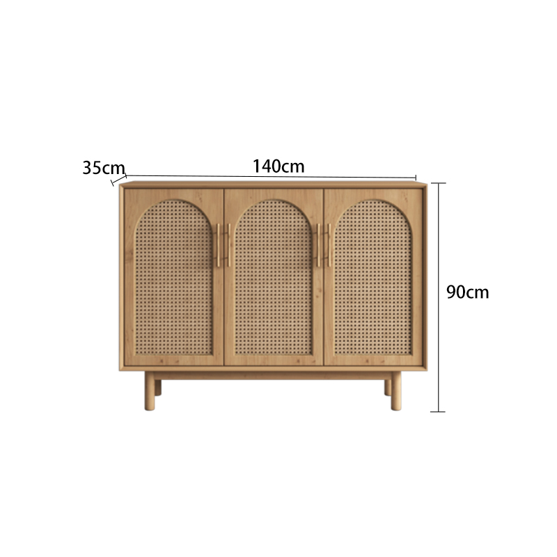 北欧餐边柜实木藤编储物柜客厅茶水柜简约现代玄关柜小户型收纳柜 (1627207:655726636:Color classification:140*35*90;13744110:10136241:Number of doors:4 doors)